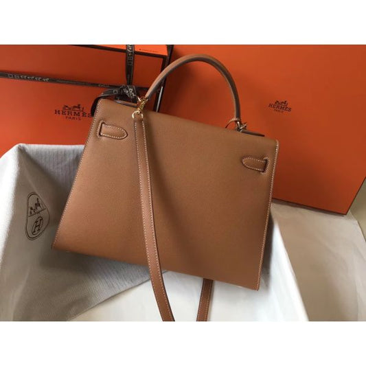 HERM Kelly 32cm Bag In Gold Epsom Leather GHW
