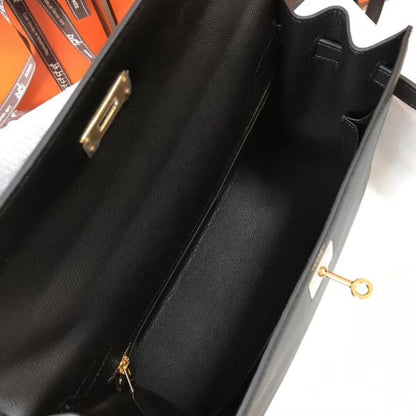 HERM Kelly 32cm Bag In Black Epsom Leather GHW