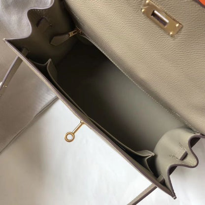 HERM Kelly 32cm Bag In Gris Tourterelle Epsom Leather GHW