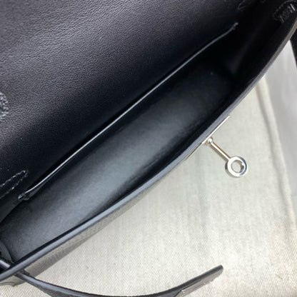 HERM Kelly Elan Handmade Bag In Black Chevre Mysore Leather