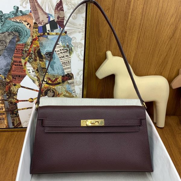 HERM Kelly Elan Handmade Bag In Rouge Sellier Chevre Mysore Leather