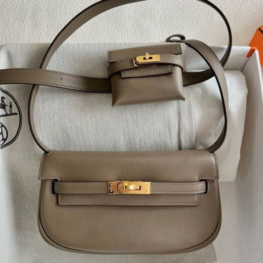HERM Kelly Moove Handmade Bag in Taupe Swift Calfskin