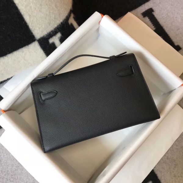 HERM Kelly Pochette Bag In Black Epsom Leather