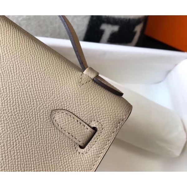 HERM Kelly Pochette Bag In Gris Tourterelle Epsom Leather
