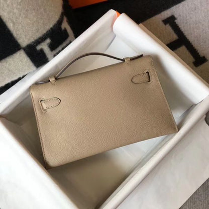 HERM Kelly Pochette Bag In Gris Tourterelle Epsom Leather