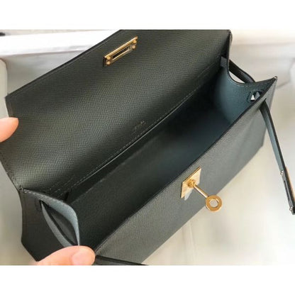 HERM Kelly Pochette Bag In Vert Amande Epsom Leather