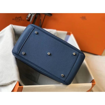 HERM Lindy 26cm Bag In Blue Agate Clemence Leather PHW