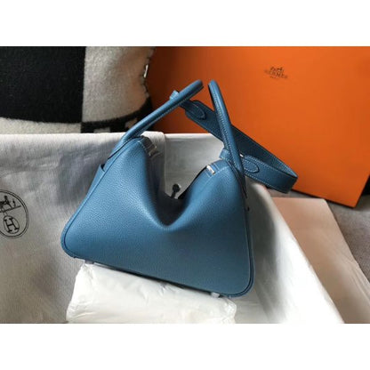 HERM Lindy 26cm Bag In Blue Jean Clemence Leather PHW