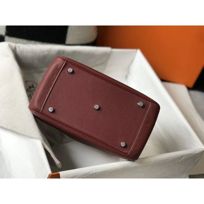 HERM Lindy 26cm Bag In Bordeaux Clemence Leather PHW