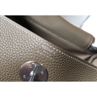 HERM Lindy 26cm Bag In Taupe Grey Clemence Leather