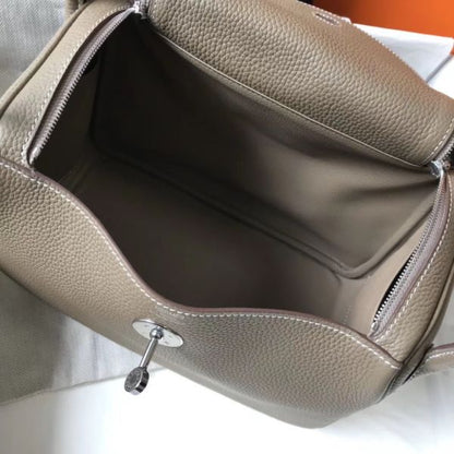 HERM Lindy 26cm Bag In Taupe Grey Clemence Leather