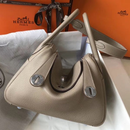 HERM Lindy 26cm Bag In Gris Tourterelle Clemence Leather PHW