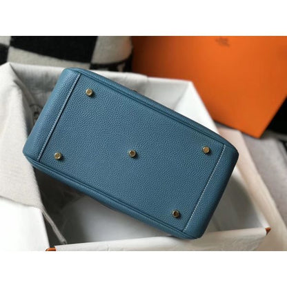 HERM Lindy 30cm Bag In Blue Jean Clemence Leather GHW