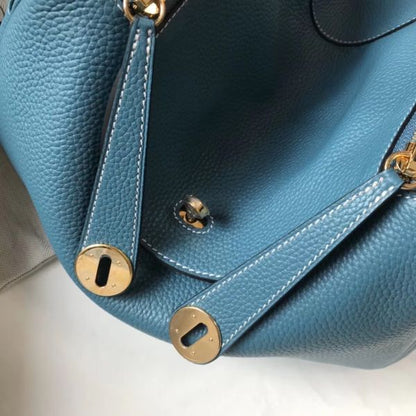 HERM Lindy 30cm Bag In Blue Jean Clemence Leather GHW