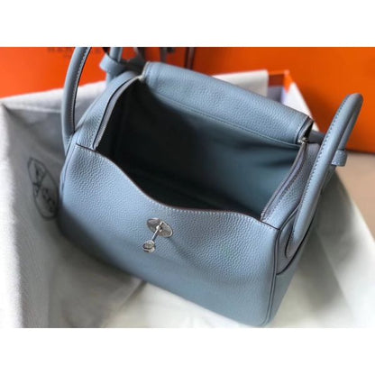 HERM Lindy 30cm Bag In Blue Lin Clemence Leather PHW