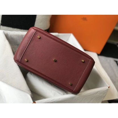 HERM Lindy 30cm Bag In Bordeaux Clemence Leather GHW