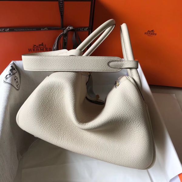 HERM Lindy 30cm Bag In Beton Clemence Leather GHW