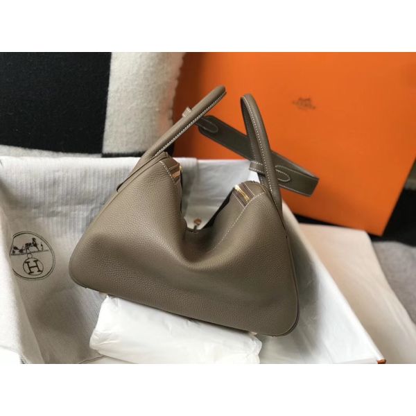 HERM Lindy 30cm Bag In Taupe Clemence Leather GHW