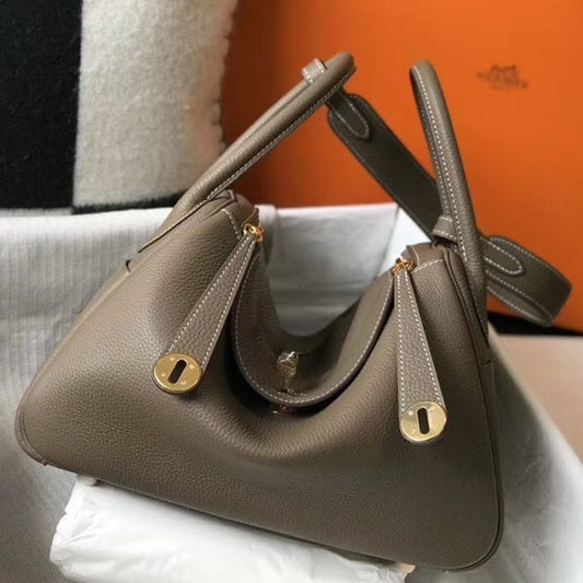 HERM Lindy 30cm Bag In Taupe Clemence Leather GHW