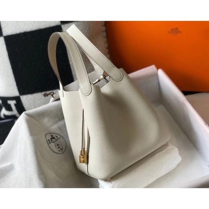 HERM Picotin Lock 22 Bag In Beton Clemence Leather