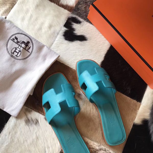 HERM Oran Sandals In Blue Paon Epsom Leather