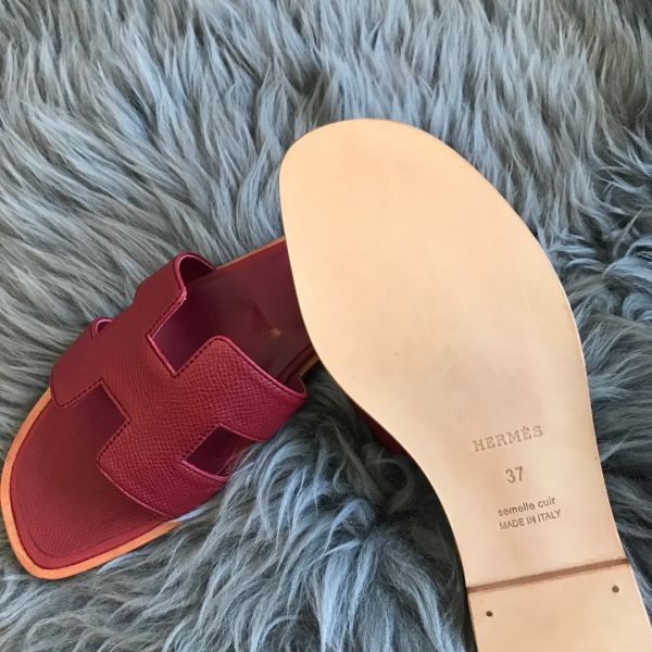 HERM Oran Slide Sandals In Ruby Epsom Calfskin