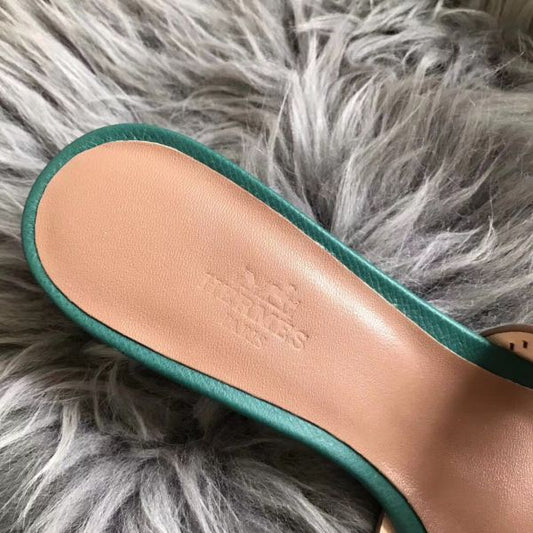 HERM Oran Perforated Sandals In Malachite Epsom Leather