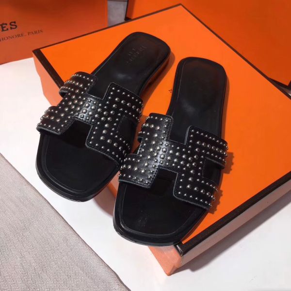 HERM Oran Studs Sandals In Black Leather