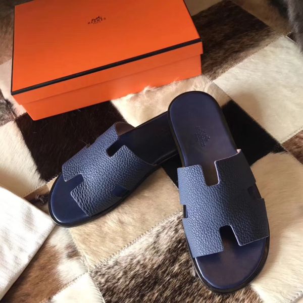 HERM Izmir Sandals In Navy Blue Clemence Leather