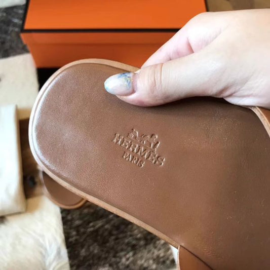 HERM Izmir Sandals In Brown Epsom Leather