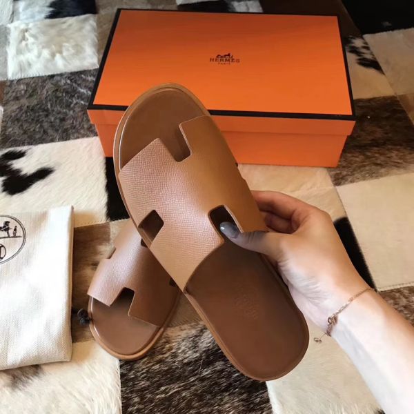 HERM Izmir Sandals In Brown Epsom Leather