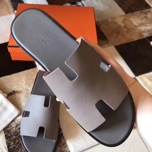 HERM Izmir Sandals In Grey Epsom Leather