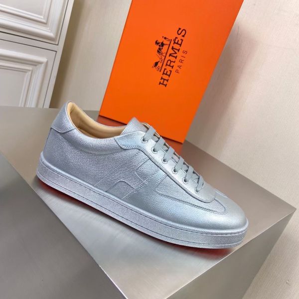 HERM Boomerang Sneakers In Silver Epsom Leather