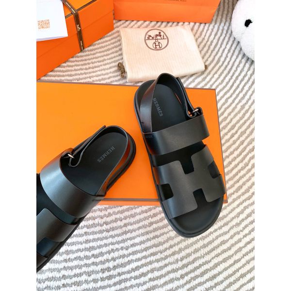 HERM Men's Genius Sandals In Black Calfskin
