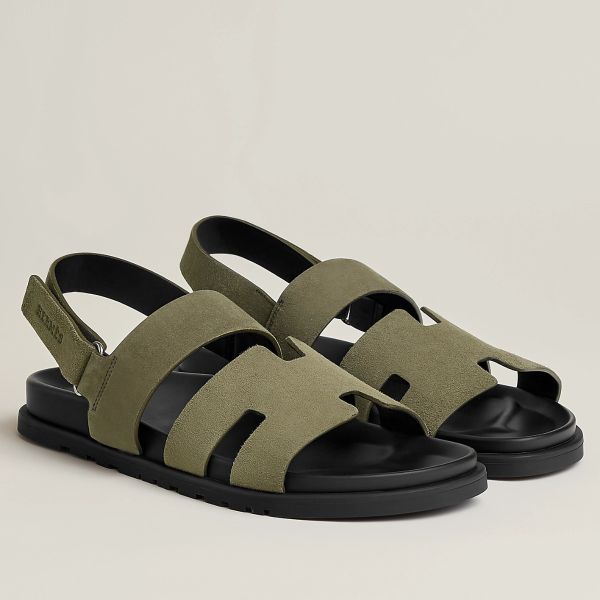 HERM Men's Genius Sandals In Green Suede Calfskin
