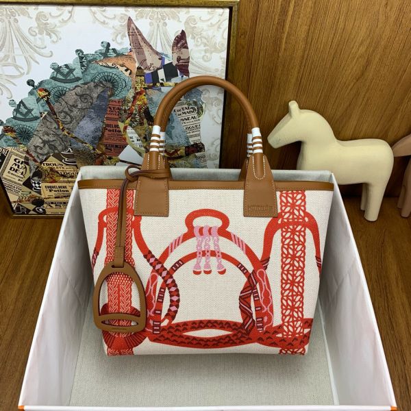 HERM Steeple 25 Bag in H Plume Canvas with Fantaisie d'Etriers