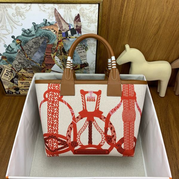 HERM Steeple 25 Bag in H Plume Canvas with Fantaisie d'Etriers