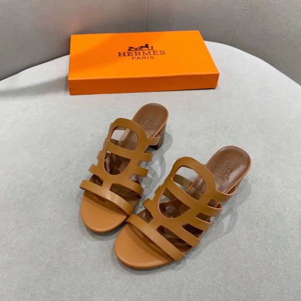 HERM Celena Sandals 50mm In Brown Calfskin