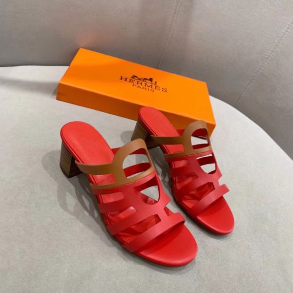 HERM Celena Sandals 50mm In Red/Brown Calfskin