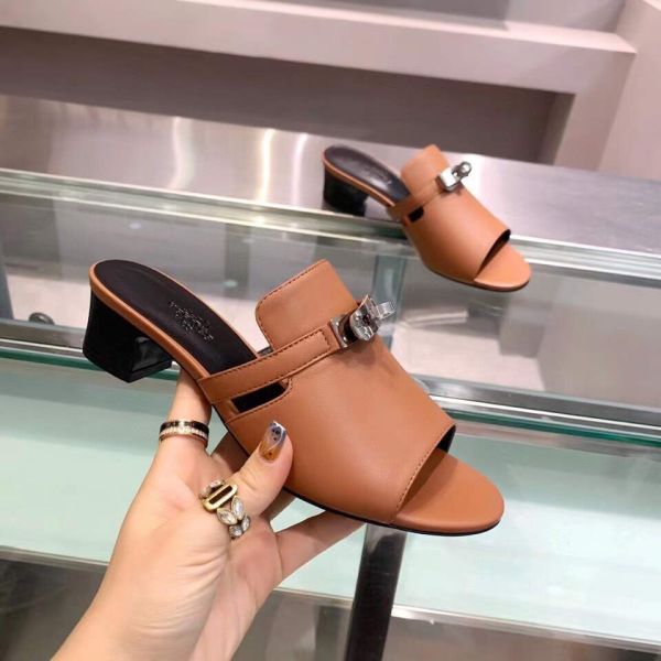 HERM Candy 40mm Sandals In Brown Calfskin