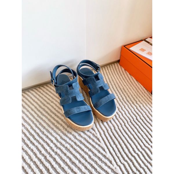 HERM Havane 30 Sandals in Blue Suede Leather