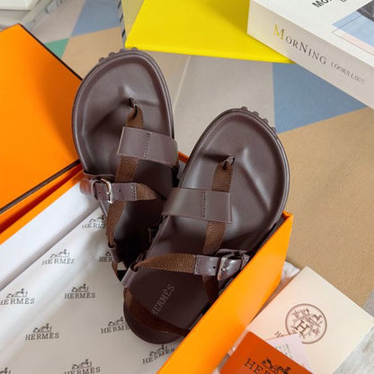 HERM Inboard Sandals in Burgundy Leather and Ribbon
