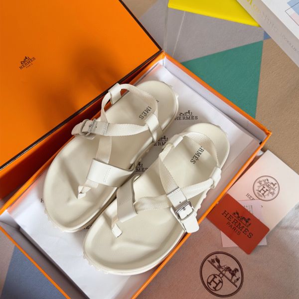 HERM Inboard Sandals in White Leather and Ribbon