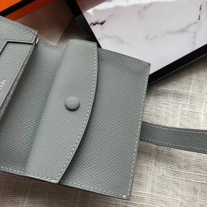 HERM Bearn Mini Wallet In Blue Lin Epsom Leather