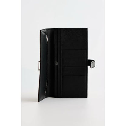HERM Bearn Long Wallet in Black Shiny Alligator Leather