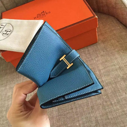 HERM Blue Jean Clemence Bearn Gusset Wallet