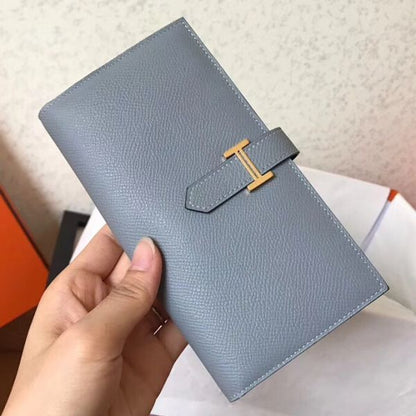 HERM Blue Lin Epsom Bearn Gusset Wallet