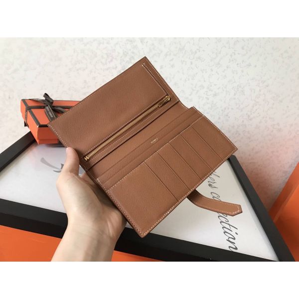 HERM Brown Epsom Bearn Gusset Wallet