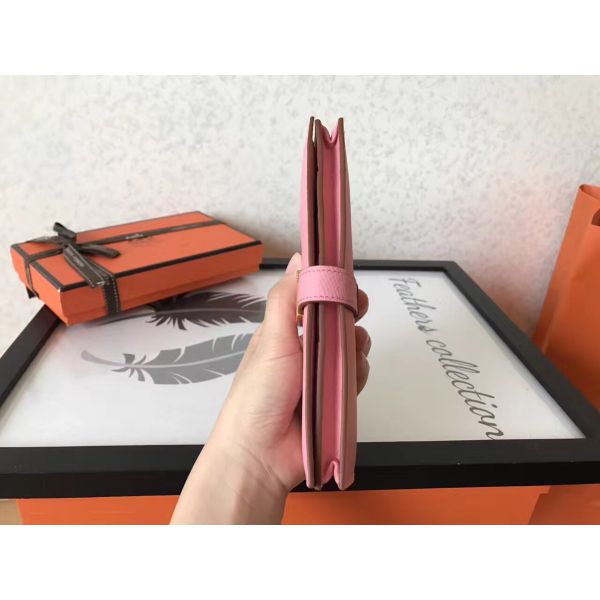HERM Pink Epsom Bearn Gusset Wallet