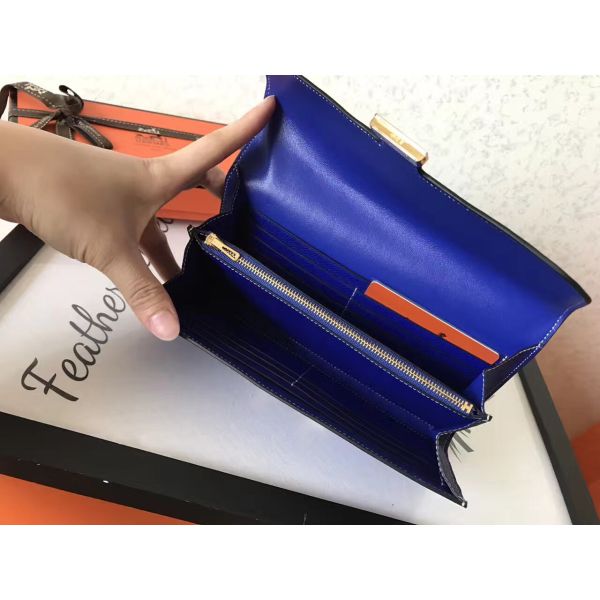 HERM Constance Long Wallet In Blue Electric Epsom Leather